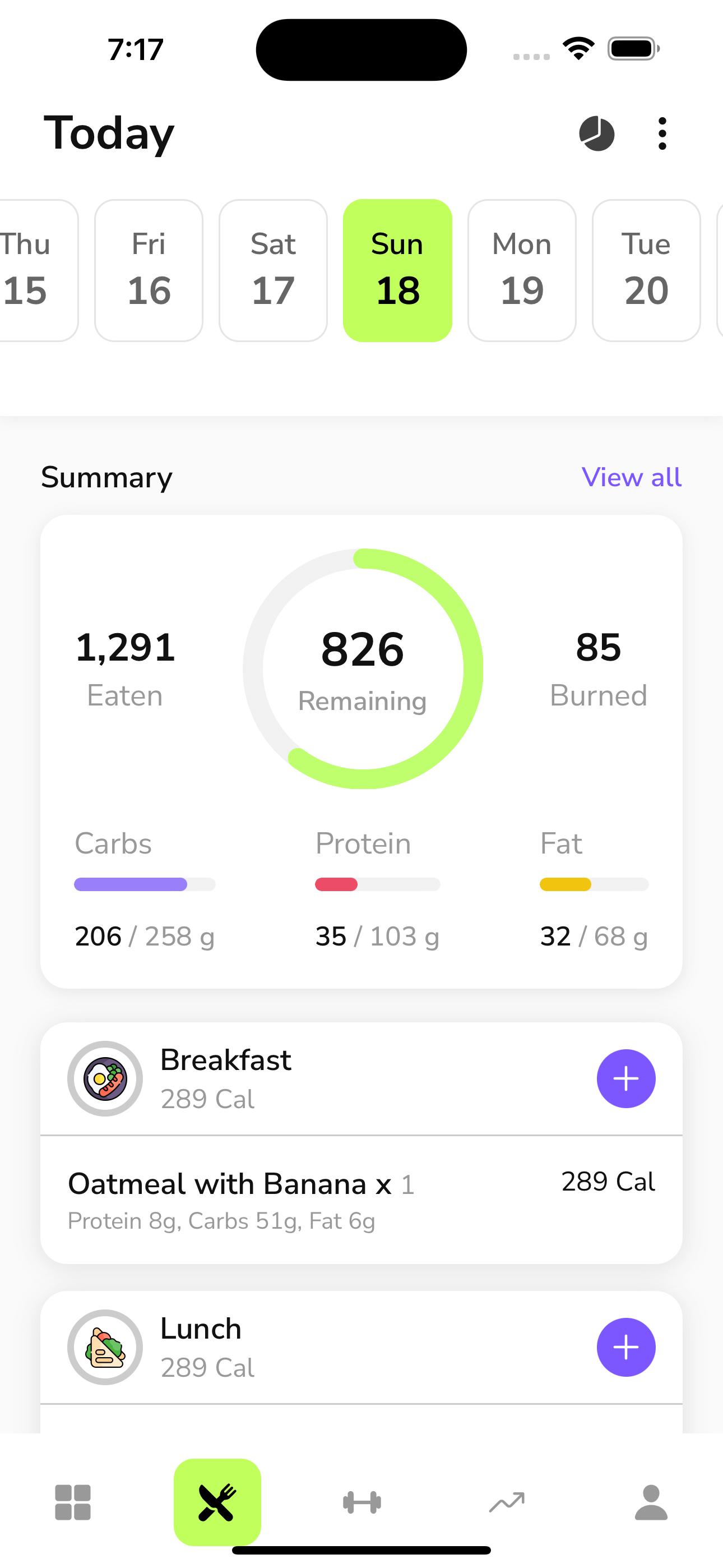 FitLead.AI nutrition diary showing daily meal tracking and AI-powered food analysis